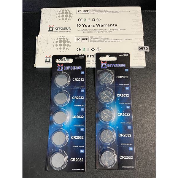 2 Packs (10 PCS/Batteries) CR2032 Lithium Coin Cell Batteries - New