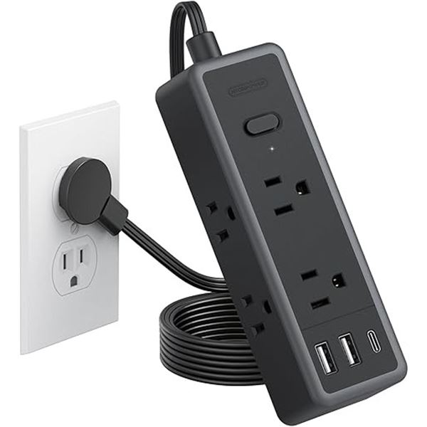 6-Outlet Power StripBar/Surge Protector with USB Ports, 5FT Extension Cord, 1080 Joules - New