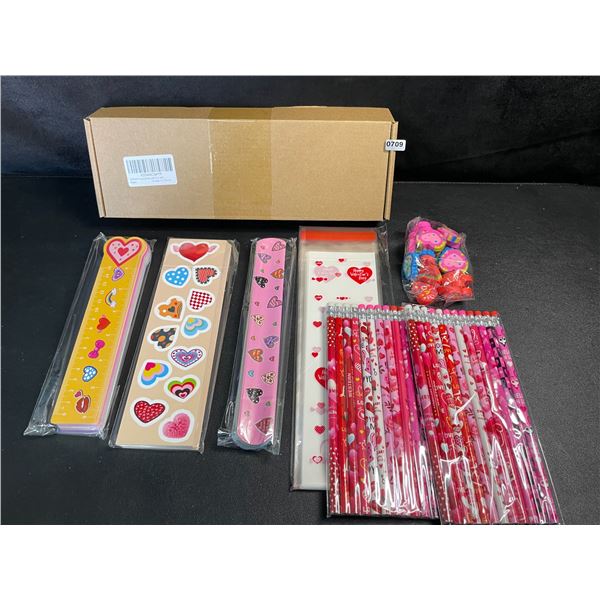 Valentines Design School Supplies Stationary Set; Pencils, Erasers, Rulers, Bags, Stickers,Bracelets