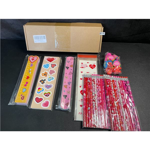 Valentines Design School Supplies Stationary Set; Pencils, Erasers, Rulers, Bags, Stickers,Bracelets
