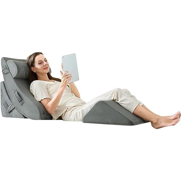 Lucresta 4PCS Orthopedic Bed Wedge Pillow Set with Memory Foam (Dark Grey) - New!