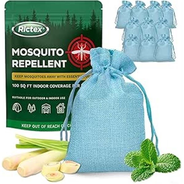 Rictex 10-Pouches Mosquito Repellent - For Indoor & Outdoor Use - Powerful/Natural Repellent - New
