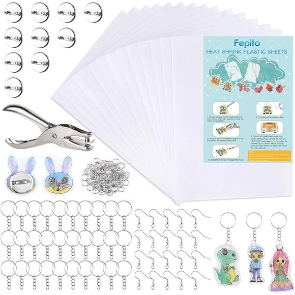 81PCS Shrink Plastic Art Kit/"Shrinky Dinks" Crafting Set for DIY Keychains/Accessories - New