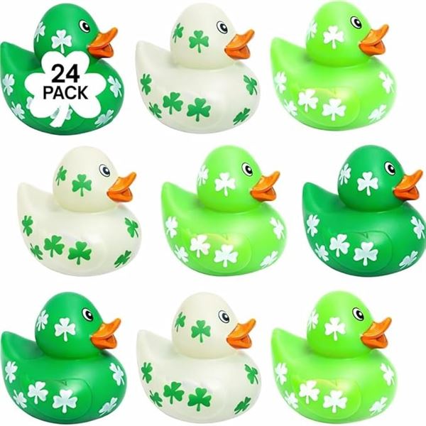 24-Pack 2" Rubber Ducks - Green Clovers/Irish St.Patrick's Day Design - Brand New
