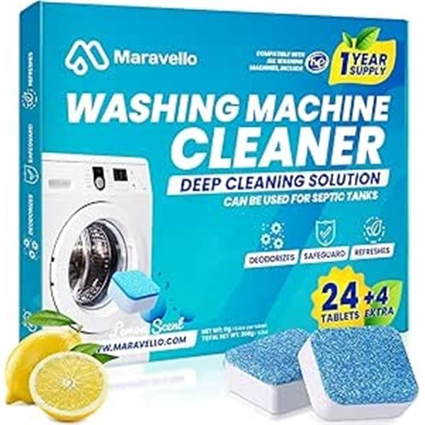Washing Machine Cleaner/Descaler Tablets (28 Tablets/Box) Lemon; Works with All Machines - New!