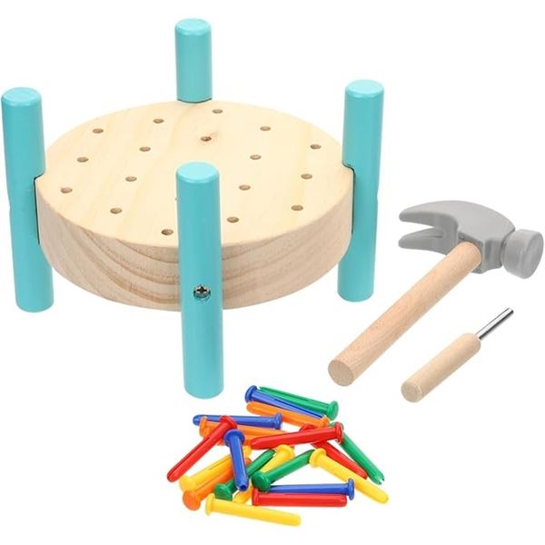 Wooden Montessori Hammer/Pounding Kids Workbench/Toy Play Set for Hand-Eye Coordination - New