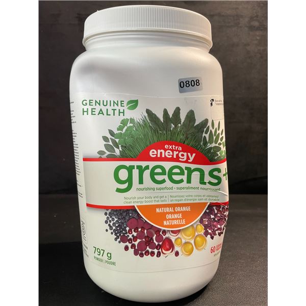 Geniune Health Tub of Extra Energy Greens Nourishing Superfood Supplement (797g) Natural Orange; New