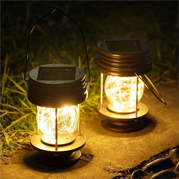 2-Pack Outdoor Hanging Solar Lantern Lights with LED Fairy Lights - For Patio/Garden - New