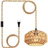 Image 1 : Rattan Farmhouse-Style Plug-In Hanging Pendant Light - Hand-Woven boho Light Fixture - New