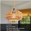 Image 7 : Rattan Farmhouse-Style Plug-In Hanging Pendant Light - Hand-Woven boho Light Fixture - New