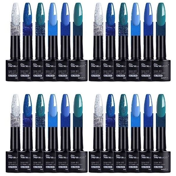 24PCS Paramiss Gel Nail Polishes/UV Gel Polishes - Pretty Glitter/Blue Shades - New!