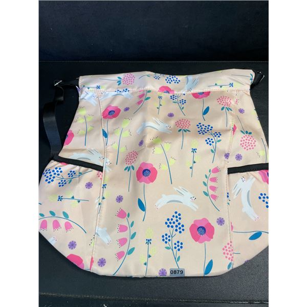Spring Flower/Bunny Design Drawstring Bag/Lightweight Storage Bag with Backstraps (14" x 12") - New!