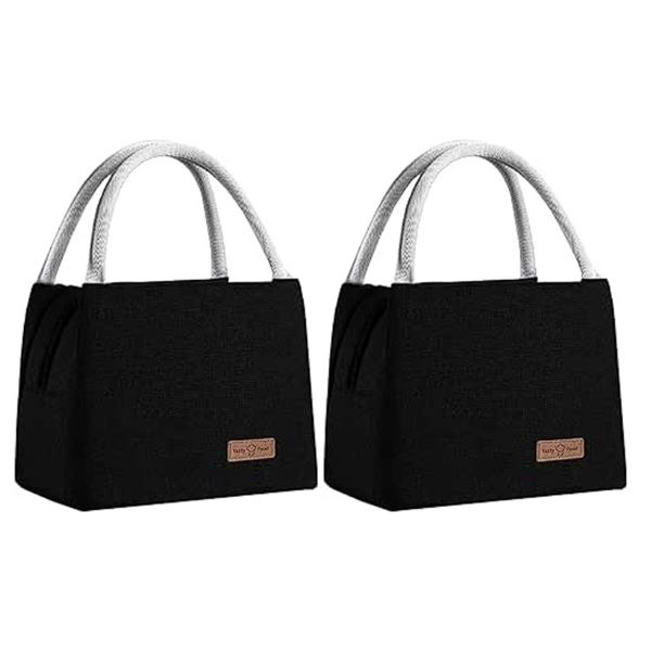 Lot of 2 Insulated Reusable Lunch Bags with Carrying Handle - Black - Brand New