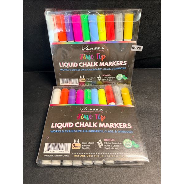2 Packs (10PCs Each) Fine Tip Liquid Chalk Markers; Works/Erases on Glass, Windows, Chalkboards; New