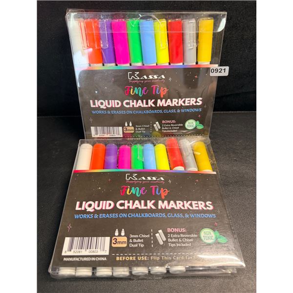 2 Packs (10PCs Each) Fine Tip Liquid Chalk Markers; Works/Erases on Glass, Windows, Chalkboards; New