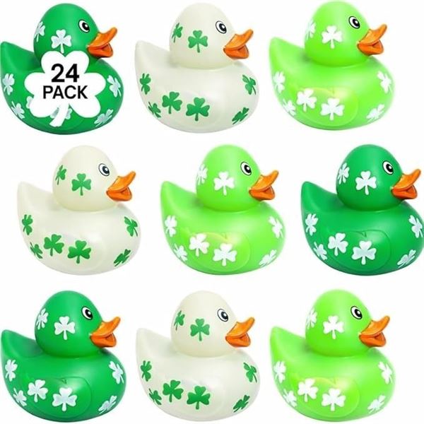 24-Pack 2" Rubber Ducks - Green Clovers/Irish St.Patrick's Day Design - Brand New
