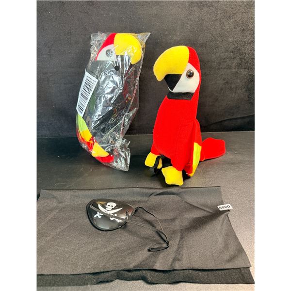 Lot of 2 Plush Parrots/Pirate Costume Kits - Incldues Parrot, Eyepatch, and Headband - New