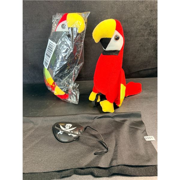 Lot of 2 Plush Parrots/Pirate Costume Kits - Incldues Parrot, Eyepatch, and Headband - New