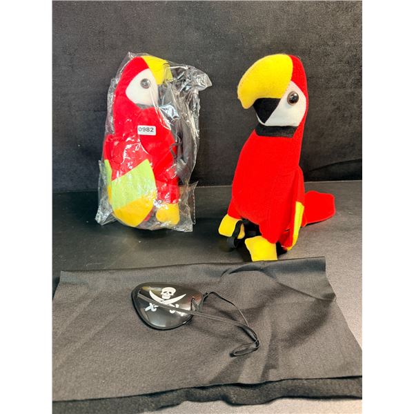 Lot of 2 Plush Parrots/Pirate Costume Kits - Incldues Parrot, Eyepatch, and Headband - New