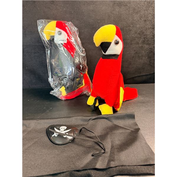 Lot of 2 Plush Parrots/Pirate Costume Kits - Incldues Parrot, Eyepatch, and Headband - New