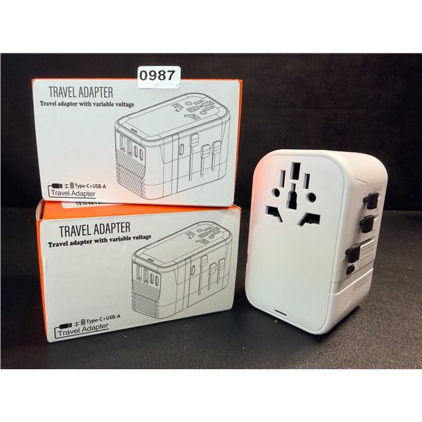 Lot of 2 Travel Adapters with Variable Voltage, USB-C+USB-A Ports - New