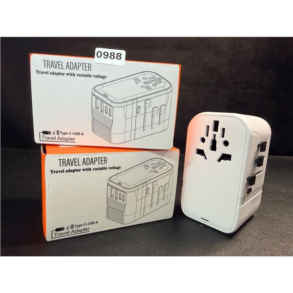 Lot of 2 Travel Adapters with Variable Voltage, USB-C+USB-A Ports - New