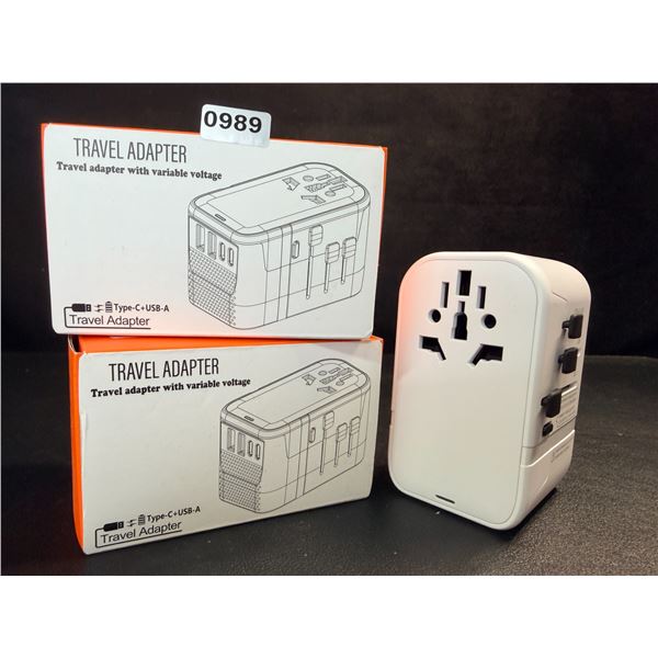Lot of 2 Travel Adapters with Variable Voltage, USB-C+USB-A Ports - New