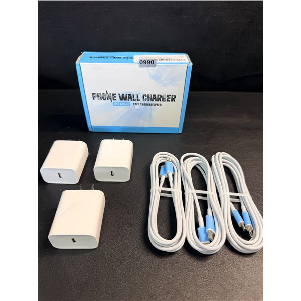 3-Pack iPhone Fast Chargers - 3x Cords & 3x Wall Blocks Included (Lightning to USB-C) - New
