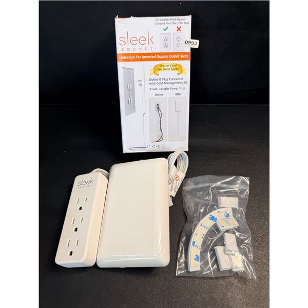 Sleek Socket Original Ultra-Thin Outlet Concealer w/ 3FT Cord & 3 Outlets; Hides Messy Cords! New