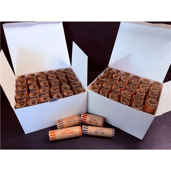2 Boxes (150pcs Each) Canadian Coin Rollers/Preformed Coin Wrappers for 5c,10c,25c,$1,& $2 Coins New
