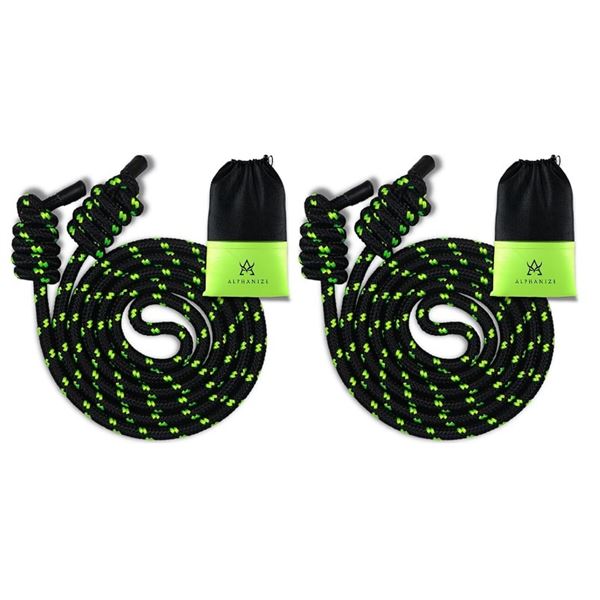 Lot of 2 Flow Rope Exercise Jump Ropes for Gym/Cardio; Heavy-Duty/Adjustable Length (Green) - New