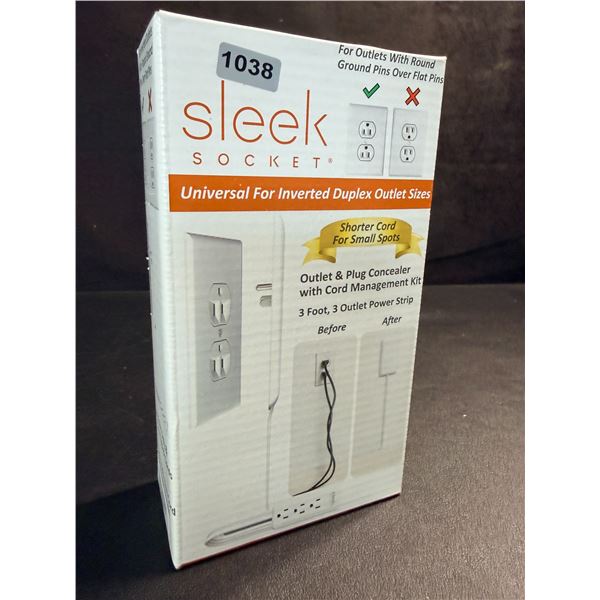 Sleek Socket Original Ultra-Thin Outlet Concealer w/ 3FT Cord & 3 Outlets; Hides Messy Cords! New