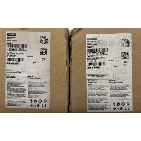 (2) Siemens #3RT2036-1KB40 Contactors