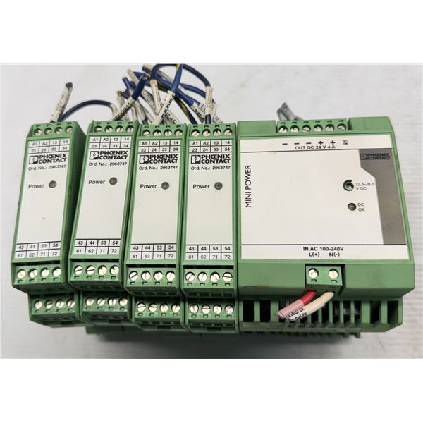 Lot of (5) Phoenix Contact (4) - #29 63 74 7 Safety Relays & (1) - #29 38 83 7 Power Supply