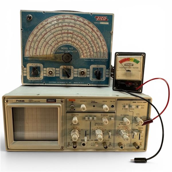 Protek 3502C Oscilloscope, Everyready Radio Battery Tester R-1796 & EICO Model 3122 Signal Generator