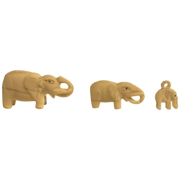 3 Vintage African Alabaster Mini Elephant Carvings (Largest is 1" x 2" x 3")