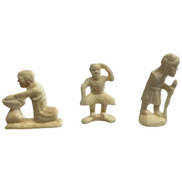 3 Mini Alabaster Figural Carvings & 1 Tiny Wood Oar (Tallest is 2")