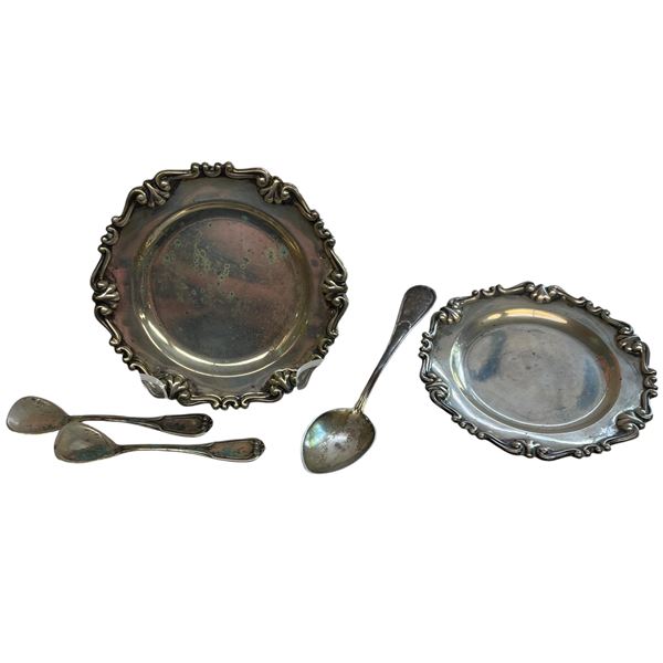 Group of Four .800 Silver Pieces - Weight: 70.5 grams (3" Diameter Plate and 3 Condiment Spoons)