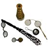 Image 1 : Group of 5 Antique Magnifiers & Glasses (Brass & Mother of Pearl small telescope, gold plated opera 