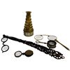 Image 2 : Group of 5 Antique Magnifiers & Glasses (Brass & Mother of Pearl small telescope, gold plated opera 