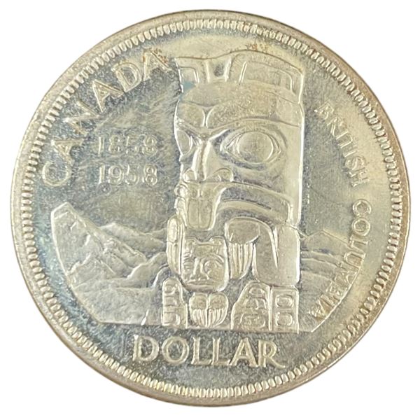 1958 Canadian Silver Dollar - 80% Silver BC Centennial "Death Dollar" - Circulated