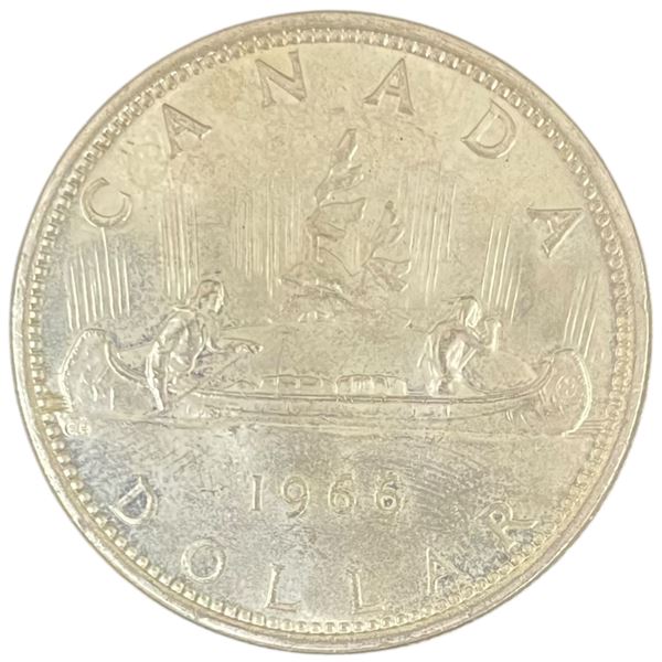 1966 Canadian Silver Dollar - 80% Silver Voyageur Dollar - Circulated