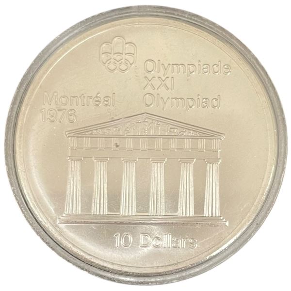 1974 Canadian 1976 Montreal Olympics .925 Silver $10 Temple of Zeus Coin - Weight: 48.6 grams - Unci
