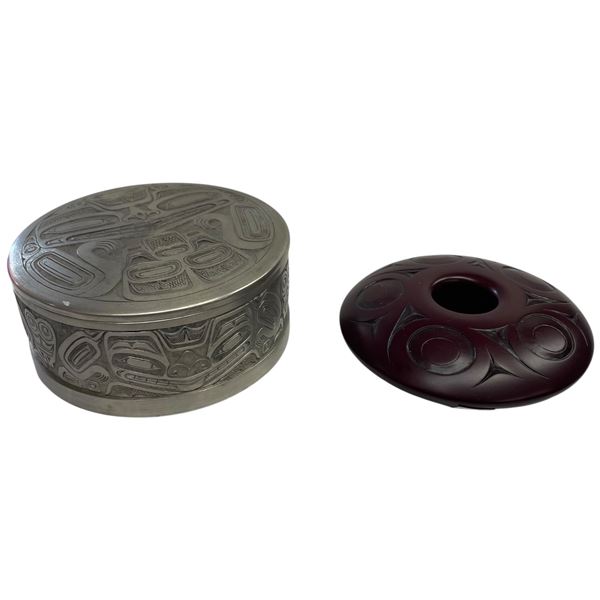 Boma Pacific West Coast Design Candle Holder & Pewter Keepsake Box (keepsake box is 2" deep x 4.5" d