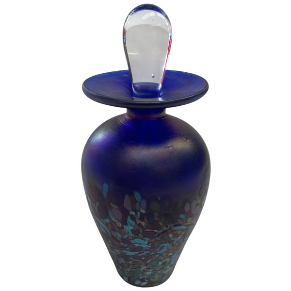 Arte Vargas Art Glass Bottle with Clear Stopper (bottle without stopper is 4.25" tall x 3" diameter)
