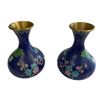 Image 2 : Matching Pair of Chinese Cloisonne Vases - Pink Peonies on Cobalt Background - 6" tall x 5" diameter