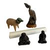 Image 1 : Group of Asian Collectibles - 2 Japanese Style Seated Buddhas, Pottery Ram, 12" tall Wood Bird, and 