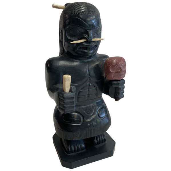 Haida "Shaman" Argillite Figural Carving by Artist A. White (2.5" x 3" x 7" tall