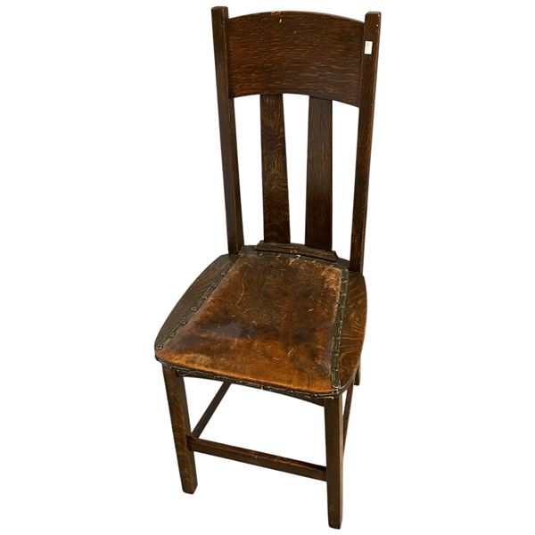 Craftsman Mission Oak Side Chair with Leather Seat