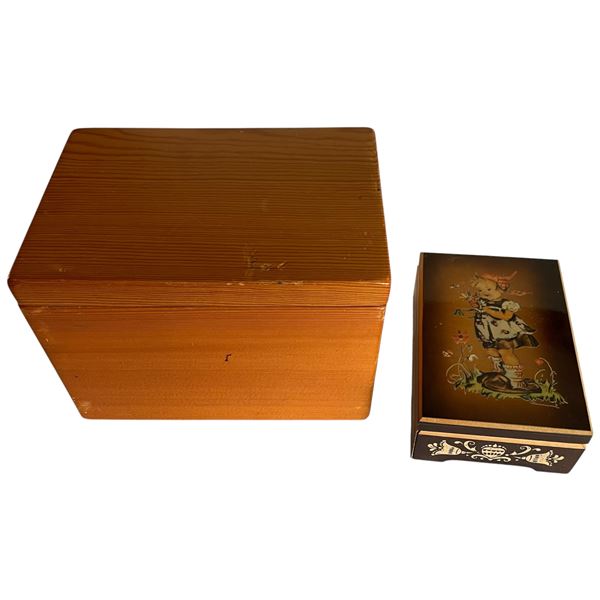 Vintgage Schmid Anri Music Box (Decoupage design by Berta Hummel) & Crafted Wood Keepsake Box - Anri